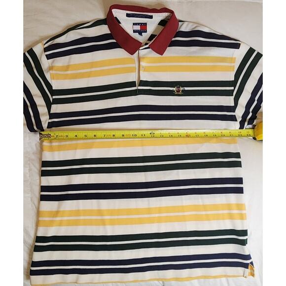 Vintage Tommy Hilfiger Polo Shirt Adult XL Multicoloured Striped Logo 1990s - Picture 3 of 11